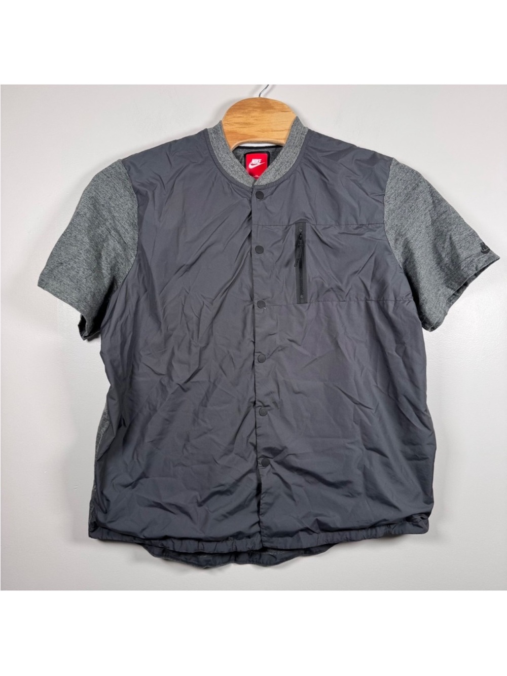 Nike 2XL XXL‎ Gray Short Sleeve Ripstop Snap Front Bomber Jacket Blade Collar